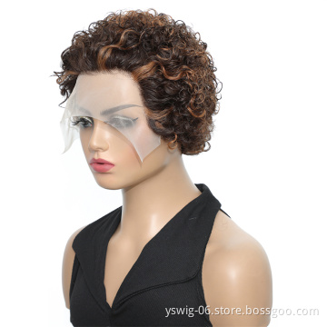 Wholesale Full Cuticle Human Hair Wig Pixie Cut Human Hair Wig T Lace Frontal Curly Brazilian Virgin Human Hair Wigs For Woman